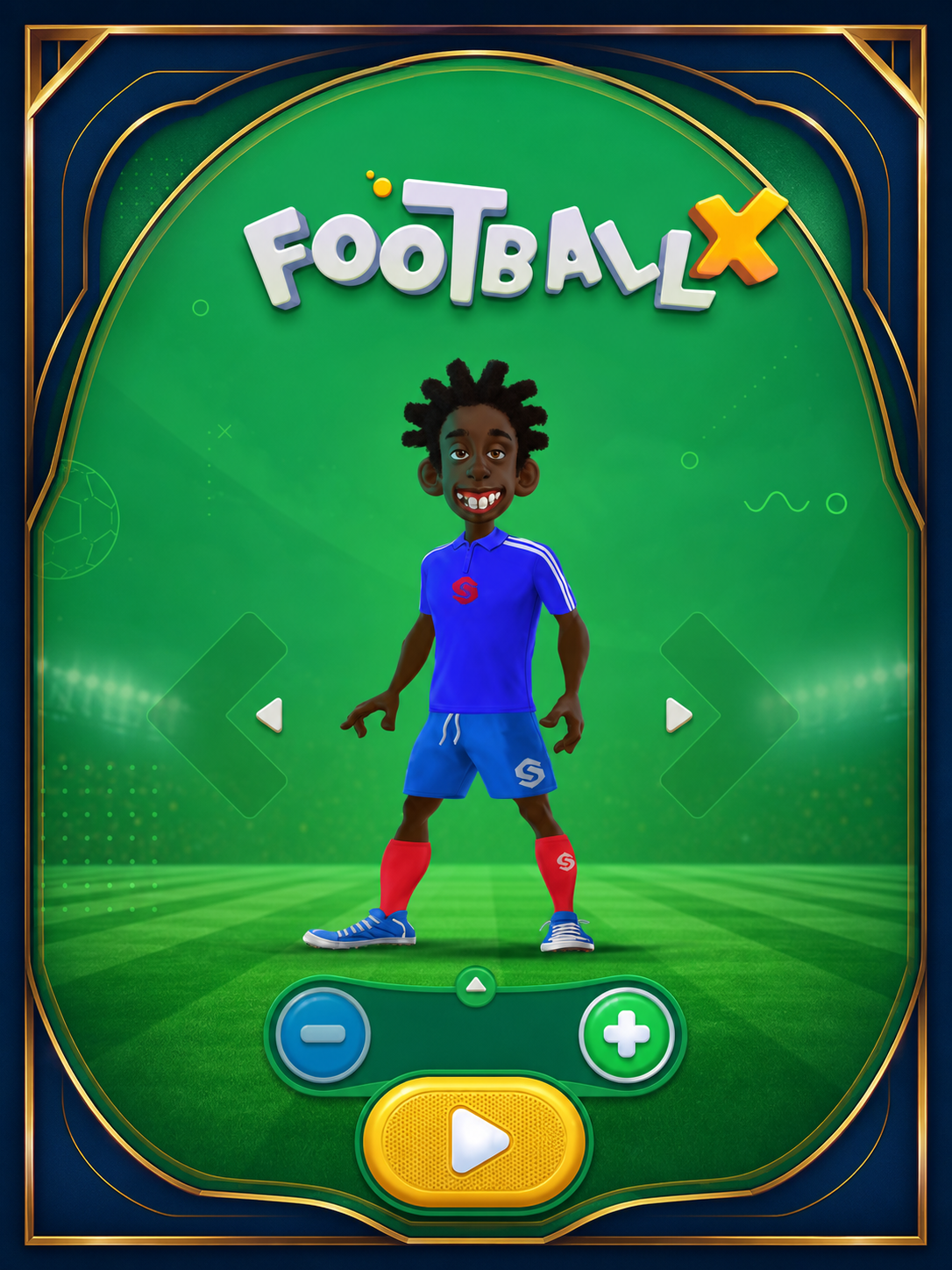 Football X Spiel - Charakter jongliert Fussball mit steigendem Multiplikator